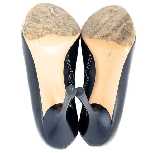 Gucci GG Logo Interlocking Monogram Black Leather High Heels Ankle Boots US 7.5 - Picture 12 of 13